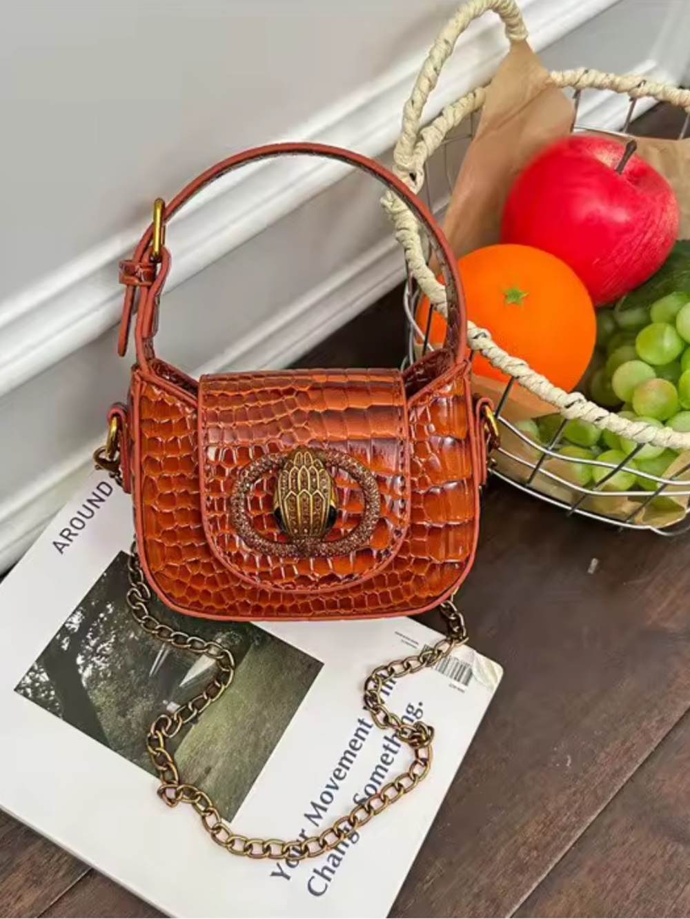 Designer Inspired Kurt Geiger Brown Mini
Shoulder Bag with Chain 5.5inch by4inch